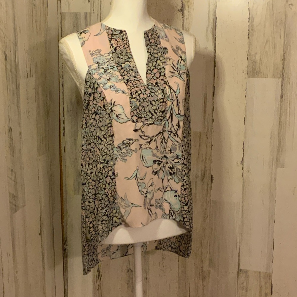 BCBG Floral Sleeveless Blouse - Pink and Blue